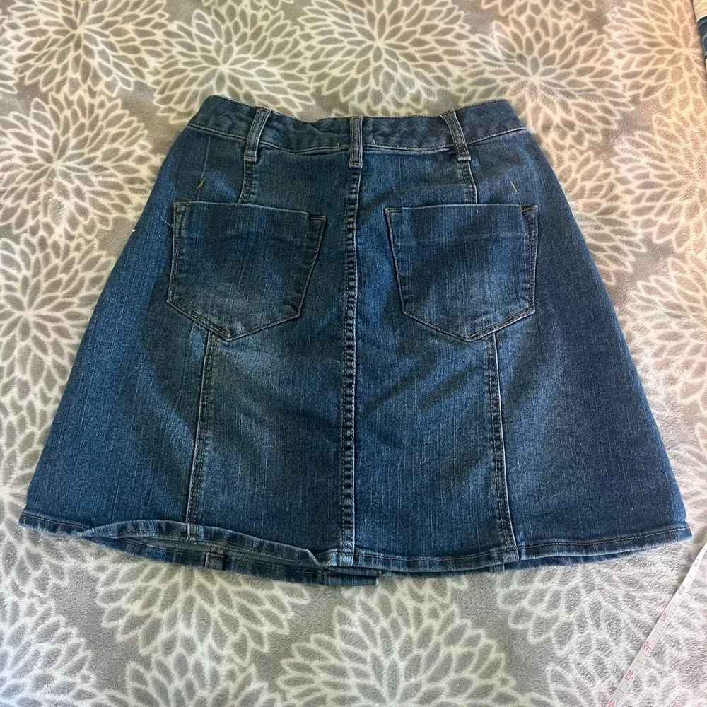 Blue Jean Mini Skirt Womens size 2 Button Front Denim Festival Mid Rise ALine XS